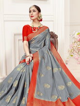 Stunning Grey Banarasi Art Silk Woven Saree